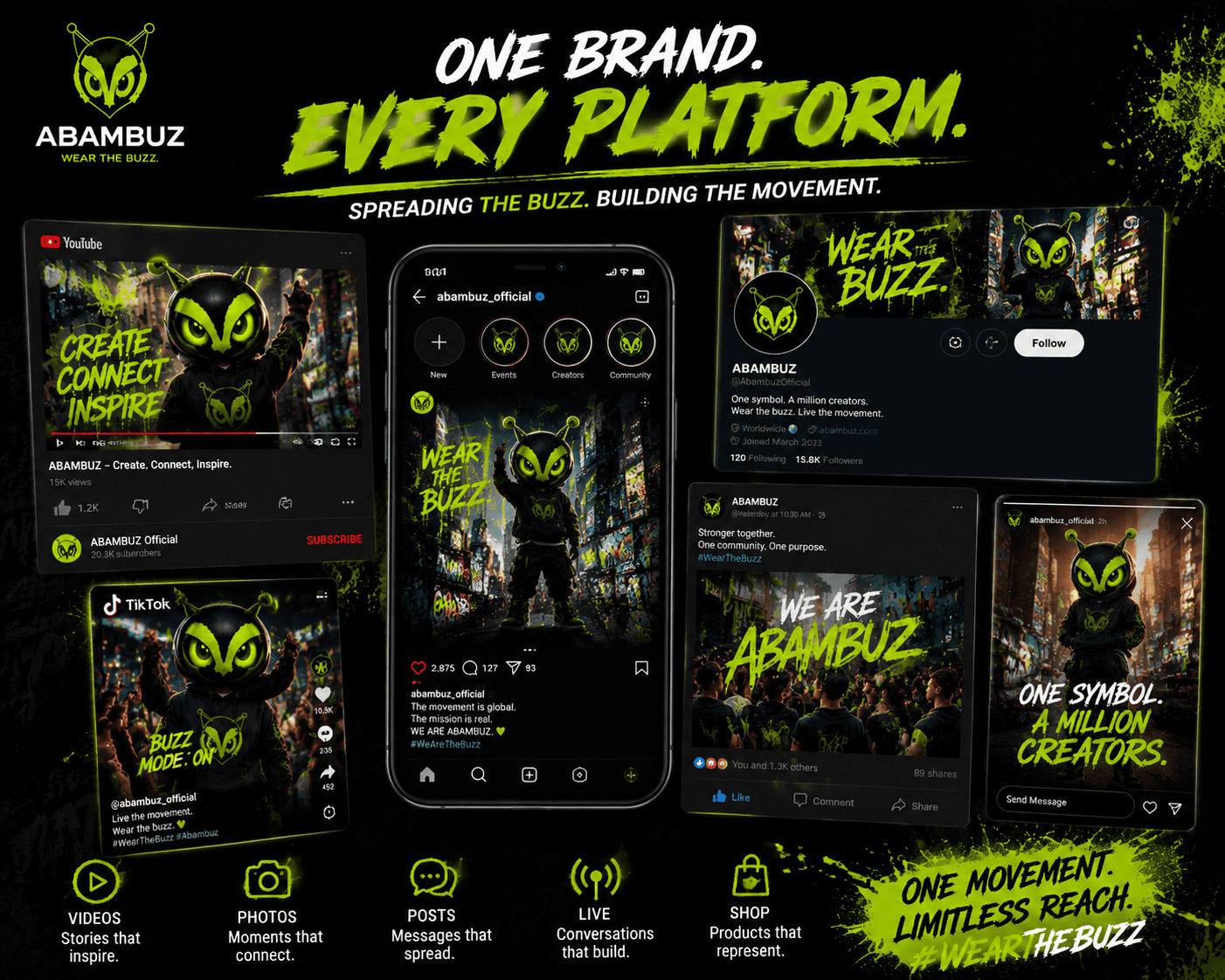 Social media platforms with ABAMBUZ branding